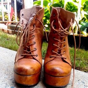 Brown high platform boots